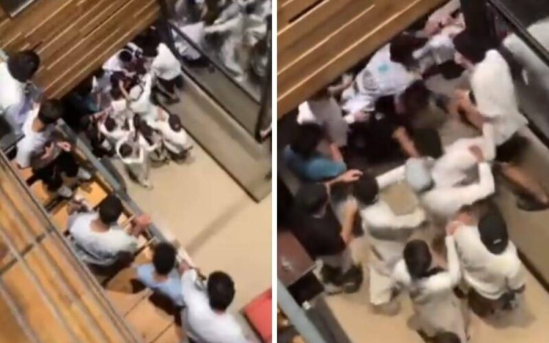 الفيديو كامل للمضاربة العنيفة بين مجموعة شباب سعوديون وأجانب بأحد مقاهي الرياض