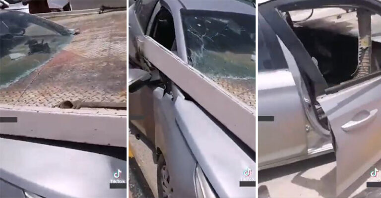 شاهد بالفيديو :حادث مروع لمركبة تصطدم بسطحة من الخلف وهذا مصيرهم