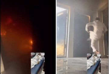 فيدو لحظة انقاذ اسرة كامله من حريق كبير شب في منزل من قبل مواطن سعودي ويتعرض للإصابة