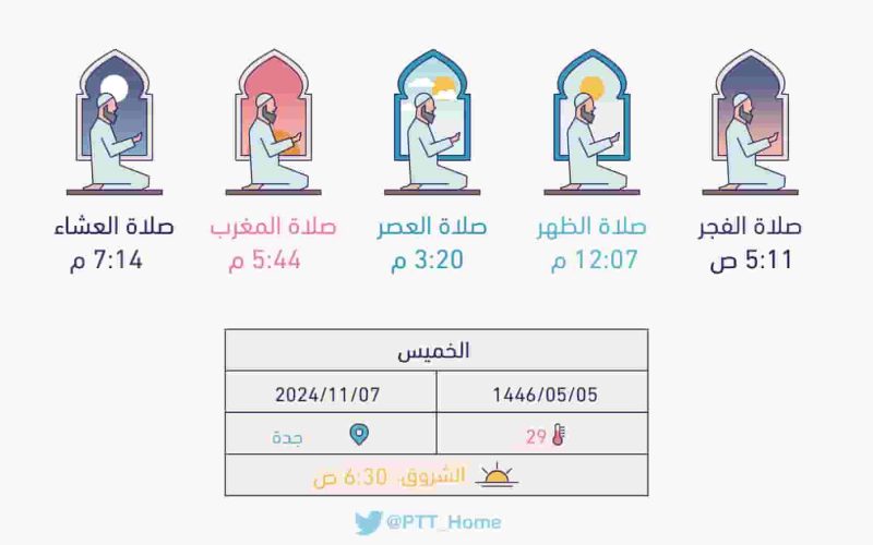 مواقيت الصلاة في مدينة جدة ليوم الخميس: دليل شامل 1446